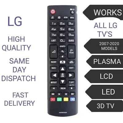 Universal Lg Tv Remote Works All Lg Tv: Plasma/lcd/led/3d ( 2007-2020 Models)  • £4.95