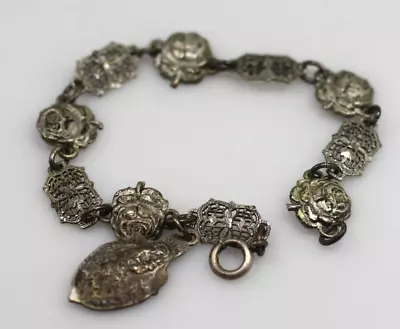 Vintage Sterling Silver Catholic Saints Rosary Rose Filigree Bracelet Creed 7  • $75