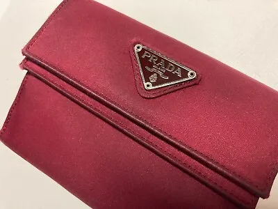 Prada Vintage Triangle Emblem Pocono Nylon Leather Wallet Trifold Italy Red • $118.04