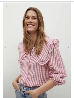 $25 • Buy Mango Babydoll Collar Cotton Shirt  Size Xs Fit AU 6-8