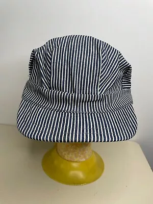 Vintage Sanforized Engineer Conductor Hat Utility Cap Hickory Stripe 7 3/4 7.5 • $26.97