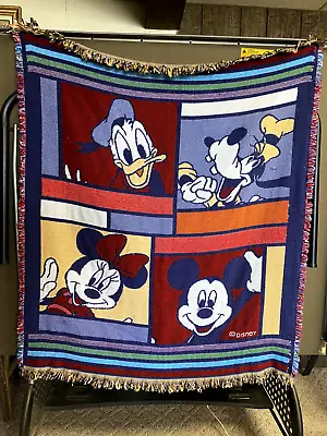 Vintage Beacon Disney Woven Throw Blanket Mickey Minnie Donald Goofy 1990s • $15