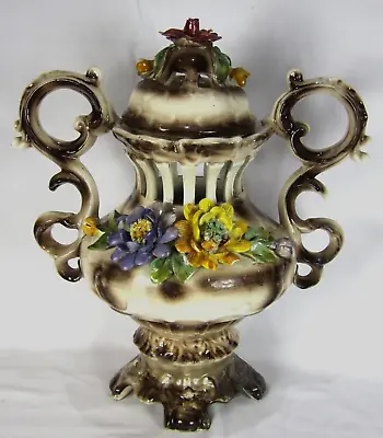 Large Vintage Capodimonte Pot Pouri Urn With Hand Modelled Floral Decoration • £39.50