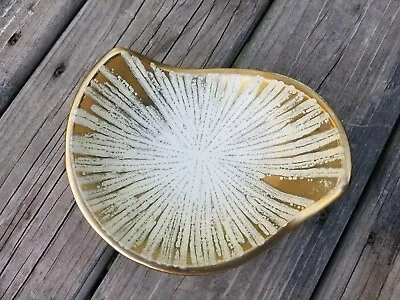 Vtg MCM Boomerang DISH/BOWL Gold Drip Glaze TONNIESHOF Art Pottery W Germany • $25