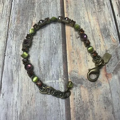 Mary Demarco Antique Bronze Purple And Green Rhinestone Tennis Bracelet  • $25