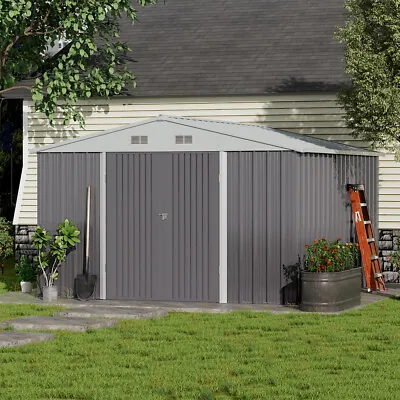 Garden Storage Shed Galvanised Metal Steel Bike Sheds W/ Door Ventilation Grey • £229.95