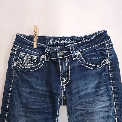 L A Idol Casual Button Zip Medium Wash Denim Jeans Youth Girls Size 5 Blue • $24.99