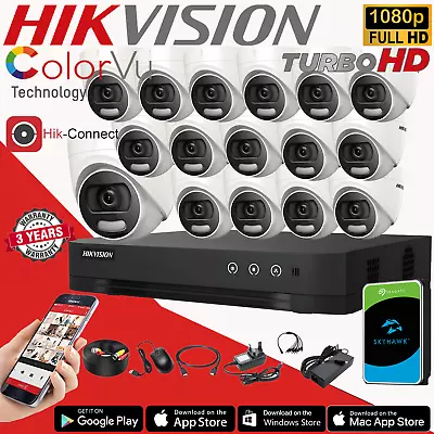 Hikvision ColorVu CCTV 1080P Security Outdoor Camera System 4CH 8CH 16CH HD DVR • £384