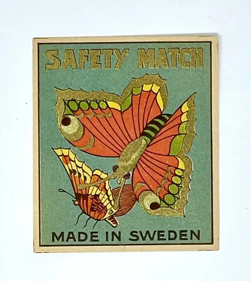 Butterfly Safety Matchbox Label Sweden  Vintage Large Packet Size Safety • $11.21