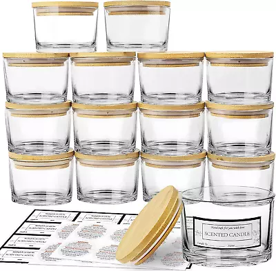 CONNOO 15 Pack 4 OZ Clear Glass Candle Jars With Airtight Bamboo Lids For Making • $35.50