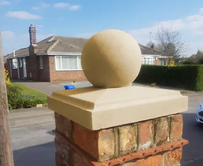 Cast Stone Chamfered Pier Cap With Ball Finial - 2 Sizes Portland/Buff/Charcoal • £99.99