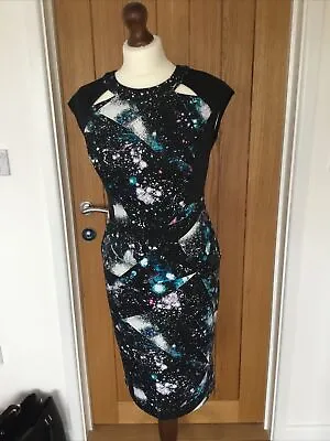 Marks And Spencer Galaxy Print Dress Cut Out Detail 10 Petite • £8
