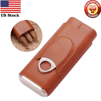 Galiner Leather 3ct Cigar Case Humidor Travel Cedar Wood Holder W/ Cutter Gift • $21.20