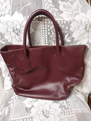 J Crew Leather Large Shopper Burgundy Tote Bag 12 X 15  Wide • $34