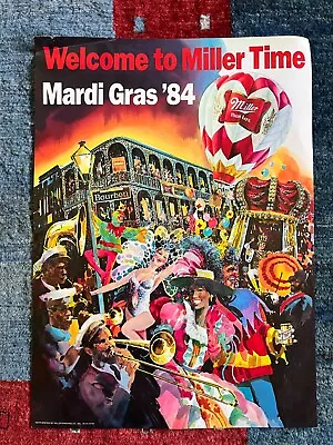 Vtg Welcome To Miller Time Mardi Gras Poster 1984 New Orleans Bourbon St Beer • $10