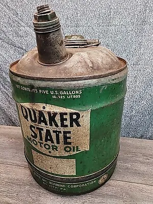 Vintage Quaker State 5 Gallon Motor Oil Can W Wooden Handle 1940S 1950S • $91.97