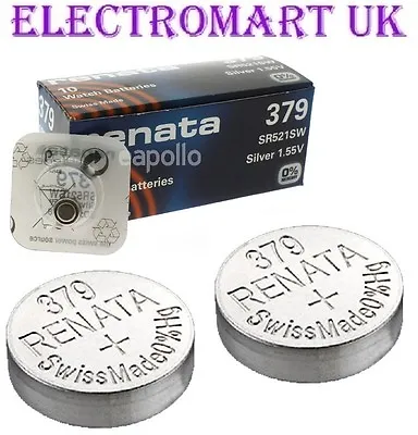 2 X Renata 379 Sr521sw Silver Oxide Swiss Made Watch Batteries 1.55v • £2.90