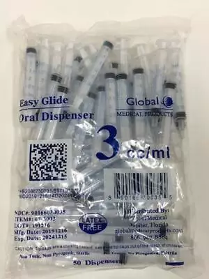 Global Medical Products 3cc/ml Oral Syringe Clear With Tip Cap 305220 - 50 • $13.79