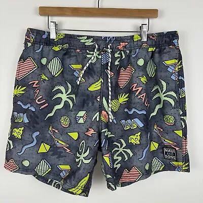 Maui And Sons Swim Trunks Mesh Lined Geometric Printed 6” Mens XL • $20.74