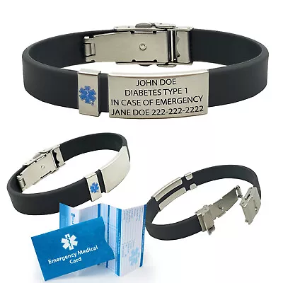 UltraSlim Medical Alert ID Bracelet Dark Gray. Custom Engraved. Free Ship • $34.95