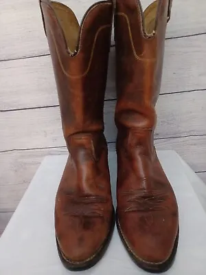 VTG Vibram Sole Western Cowboy Men's Work Brown Leather Boots Size 9.5D Made USA • $25.95