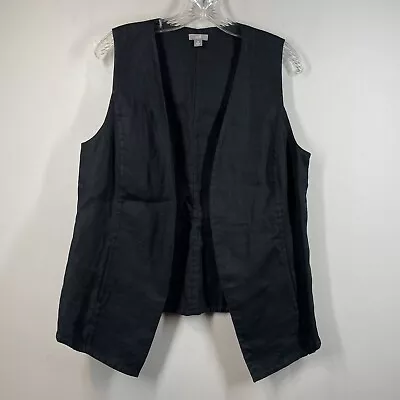 J. Jill Women’s 100% Linen Open Front Black Vest Sz M Lagenlook Pockets • $34.95