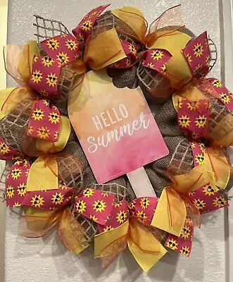 Farmhouse HELLO SUMMER 🌞BURLAP Deco Mesh POPSICLE WREATH Adjustable SUPER CUTE • $45.47