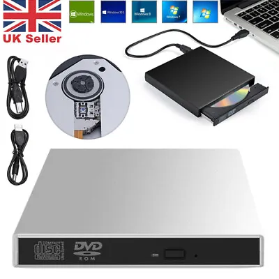 £11.99 • Buy DVD CD RW USB External CD RW Disc Burner Drive Reader Windows 10 11 Laptop PC