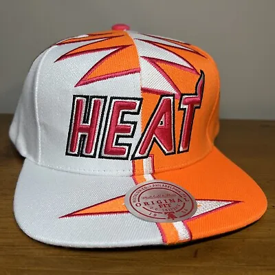 Mitchell & Ness Miami Heat White Orange Shockwave Snapback Men’s NBA Hat Cap New • $24.95