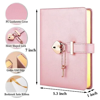 $72.27 • Buy Leather Journal Heart-Shaped Lock Diary With Key, Pink Diary
