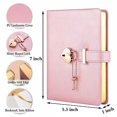 $72.27 • Buy Leather Journal Heart-Shaped Lock Diary With Key, Pink Diary