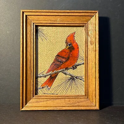 Reverse Glass Painting Cardinal On Branch Signed Donna Mitchell Beautiful Bird! • $36.80