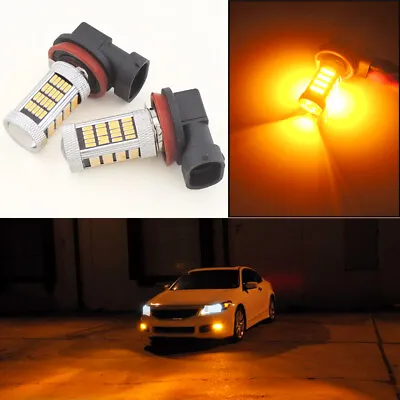 2 Amber Yellow H11 H8 Car Truck Pickup Fog Lights Driving Lamps 92-SMD LED Bulbs • $12.99