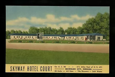 Motel Hotel Postcard Indiana IN Michigan City Skyway Hotel Court Linen • $8.99