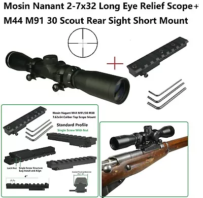 Mosin Nagant M44 M91/30 M38 Mount + 2-7x32 Long Eye Relief Scout ScopeRings • $69.99