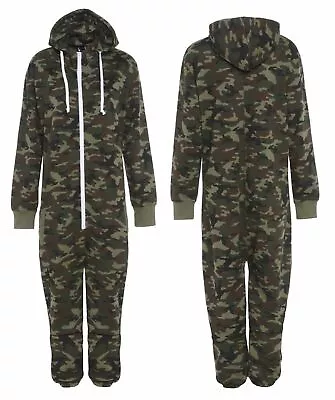 Kids Camo 1Onesie Military Camouflage Army Printed Hooded Jumpsuit • £12.99