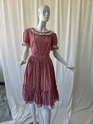 Vtg Red White Plaid Dress Square Dancing Waitress Picnic Honky Tonk Gown • $120