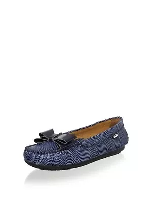 NIB NEW Venettini Girls 55-violet Navy Gem/mid  Grey Bow Leather Loafers 34 • $25