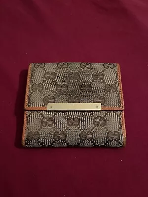 $79.99 • Buy Gucci Bifold Wallet Logo Canvas Leather Brown Biege