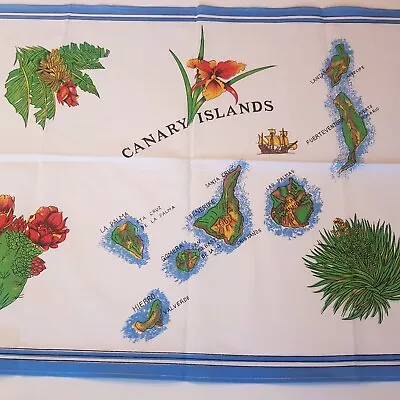 Tenerife Canary Islands Map Flower Cactus Succulent Souvenir Tea Towel Cotton • £10.25