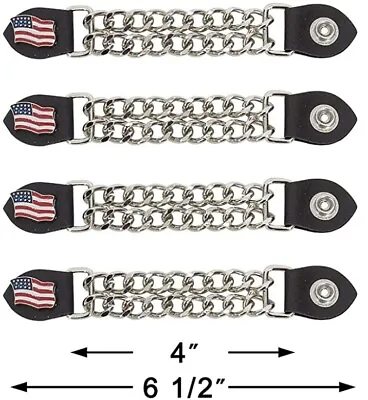 USA FLAG 4pcs Authentic Leather Motorcycle Vest Extender Men Biker Chrome Chain  • $29.99