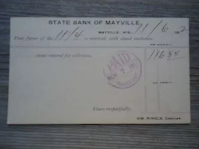 Vintage Postcard State Bank Of Mayville Wisconsin 1912 • $6