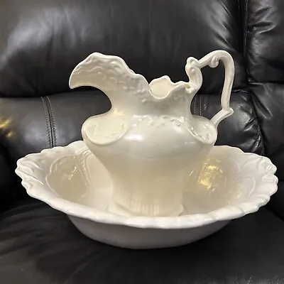 Vintage Arnels Elegant All White Wash Basin And Pitcher  16  Wide Basin • $14.39