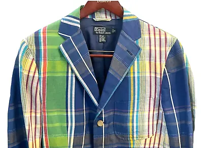 Polo Ralph Lauren Men's Madras Plaid Blazer Preppy Southern Color Cotton Linen M • $125