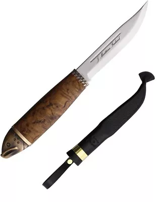 Marttiini Salmon Fixed Knife 4.25  4034 Steel Blade Waxed Curly Birch Handle • $126.89