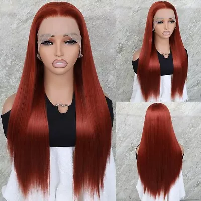 Long Straight Orange Synthetic Hair Lace Front Wigs Glueless Heat Resistant Soft • $36.47