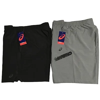 2 Asics Mens Running Trainning Shorts XL (W36) Black Gray Reflective Zip Pocket • $39.99