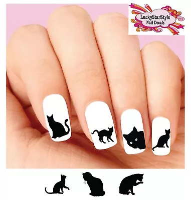 Waterslide Nail Decals Set Of 20 - Black Kitty Cat Silhouette Assorted • $2