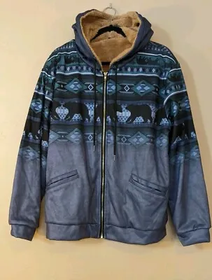 Sherpa Zipper Hooded Sweatshirt Men's XL Southwest Bear Fleece Jacket • $12