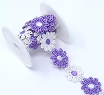 2 Yards Daisy Flower Lace And Ribbon Trim  Colours For Sewing And Embellishment • £4.39